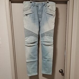 Balmain Faded Blue Skinny Jeans with Ribbed Details